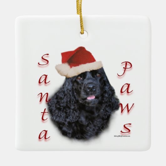Cocker Spaniel (schwarz) Santa Paws Keramikornament (Vorderseite)