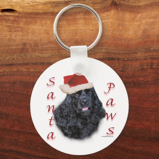 Cocker Spaniel (schwarz) Santa Paws Schlüsselanhänger (Rückseite)