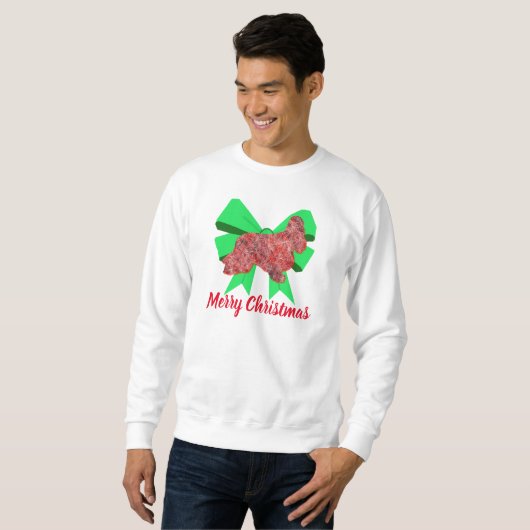 Cocker Spaniel Silhouette Dog & Green Bow Weihnach Sweatshirt (Vorne ganz)