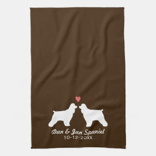 Cocker Spaniel Silhouetten mit Herz und Text Handtuch