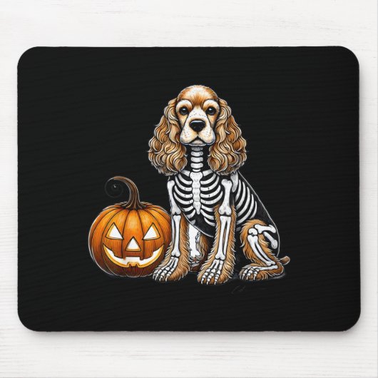 Cocker Spaniel Skelett Jack O Lantern Lustiger Hun Mousepad (Vorne)