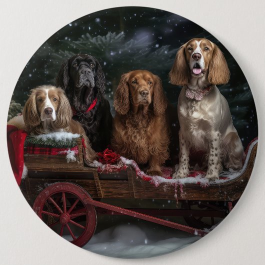 Cocker Spaniel Snowy Sleigh Weihnachtsdekor Button (Vorderseite)