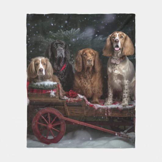 Cocker Spaniel Snowy Sleigh Weihnachtsdekor Fleecedecke (Vorderseite)