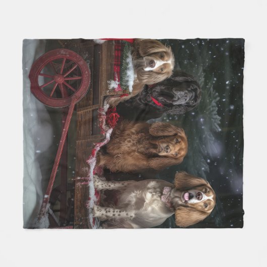 Cocker Spaniel Snowy Sleigh Weihnachtsdekor Fleecedecke (Vorderseite (Horizontal))