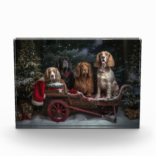 Cocker Spaniel Snowy Sleigh Weihnachtsdekor Fotoblock (Vorderseite)