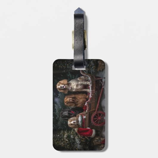 Cocker Spaniel Snowy Sleigh Weihnachtsdekor Gepäckanhänger (Rückseite vertikal)