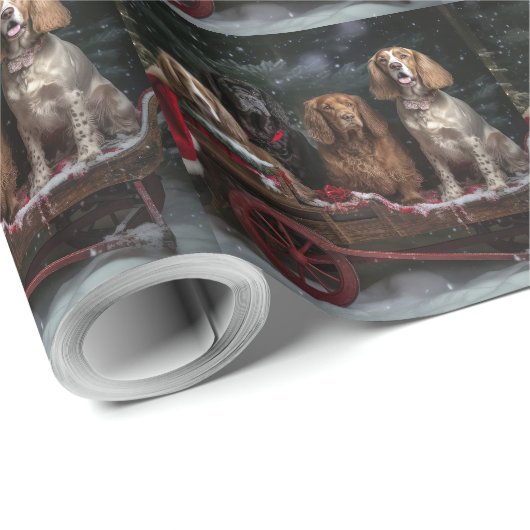 Cocker Spaniel Snowy Sleigh Weihnachtsdekor Geschenkpapier (Rolleneckpunkt)