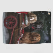 Cocker Spaniel Snowy Sleigh Weihnachtsdekor Golfhandtuch (Horizontal)