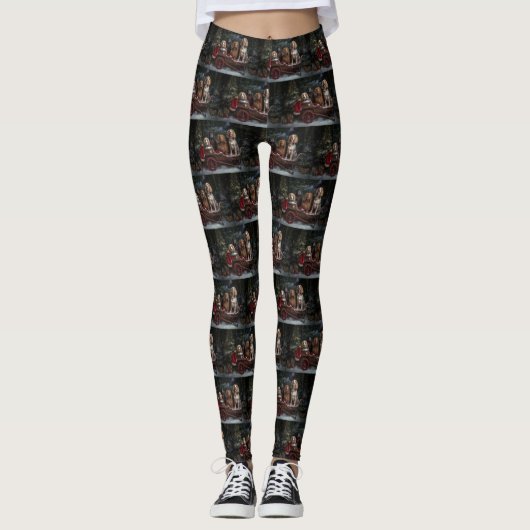 Cocker Spaniel Snowy Sleigh Weihnachtsdekor Leggings (Vorderseite)
