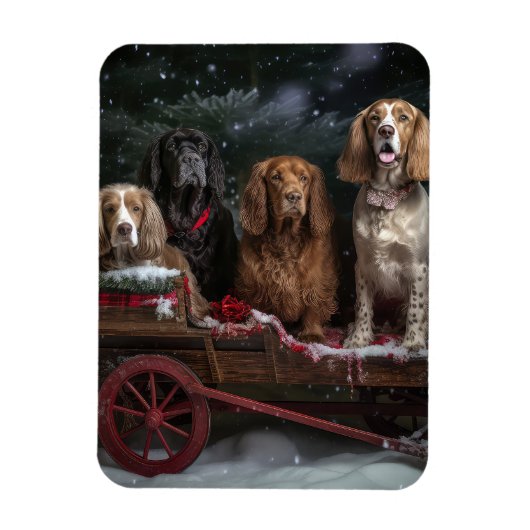 Cocker Spaniel Snowy Sleigh Weihnachtsdekor Magnet (Vertikal)