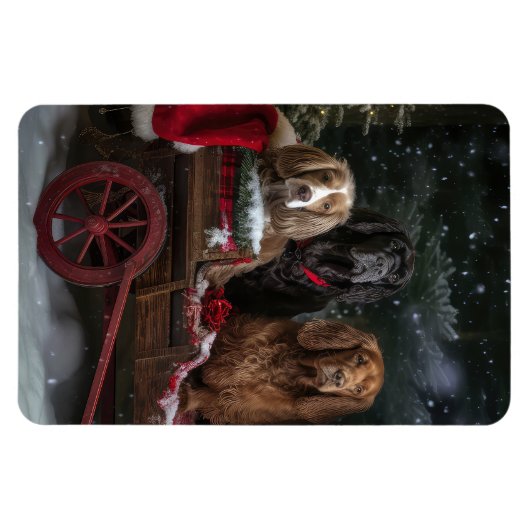 Cocker Spaniel Snowy Sleigh Weihnachtsdekor Magnet (Horizontal)