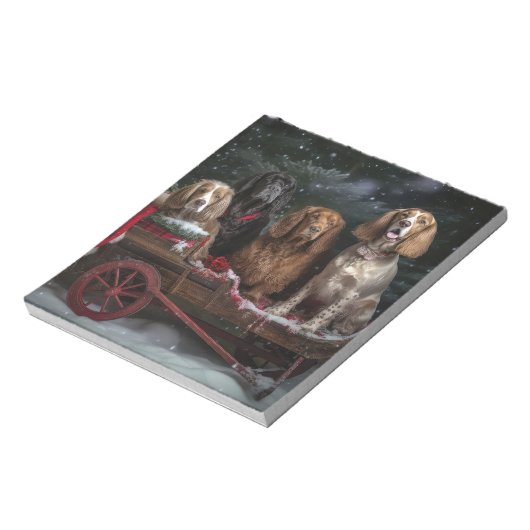 Cocker Spaniel Snowy Sleigh Weihnachtsdekor Notizblock (Rotiert)