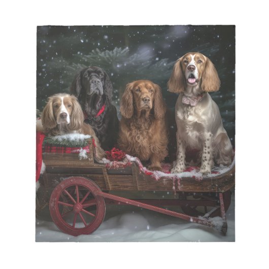 Cocker Spaniel Snowy Sleigh Weihnachtsdekor Notizblock (Vorderseite)