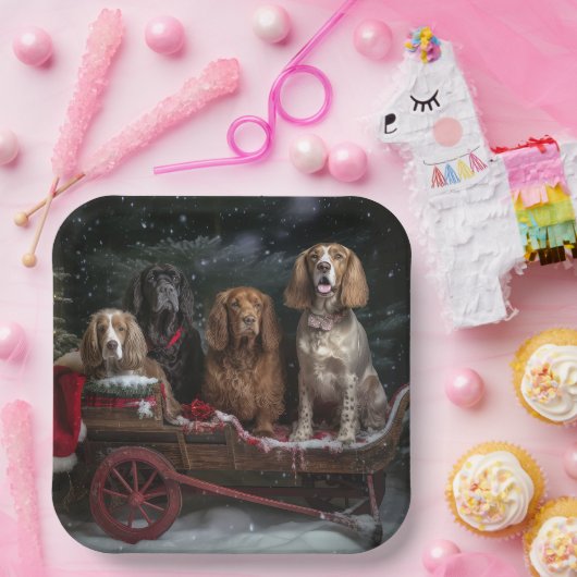 Cocker Spaniel Snowy Sleigh Weihnachtsdekor Pappteller (Party)