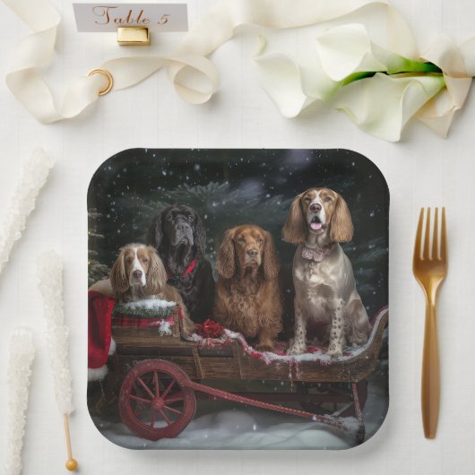 Cocker Spaniel Snowy Sleigh Weihnachtsdekor Pappteller (Hochzeit)