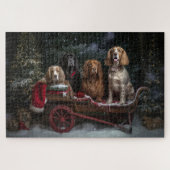 Cocker Spaniel Snowy Sleigh Weihnachtsdekor Puzzle (Horizontal)