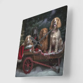 Cocker Spaniel Snowy Sleigh Weihnachtsdekor Quadratische Wanduhr (Winkel)