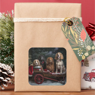 Cocker Spaniel Snowy Sleigh Weihnachtsdekor Quadratischer Aufkleber