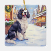 Cocker Spaniel Snowy Village Christmas Art Keramikornament (Vorderseite)