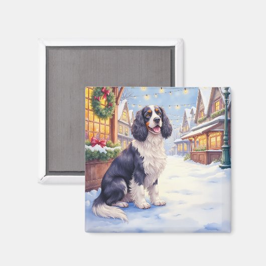Cocker Spaniel Snowy Village Christmas Art Magnet (Vorderseite/Rückseite)