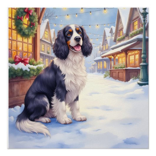 Cocker Spaniel Snowy Village Christmas Art Poster (Vorderseite)