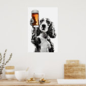 Cocker Spaniel trinkt Bier Kunst Lustiger Hunde Li Poster (Küche)