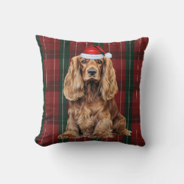 Cocker Spaniel und saisonales Karo-Weihnachtshund Kissen