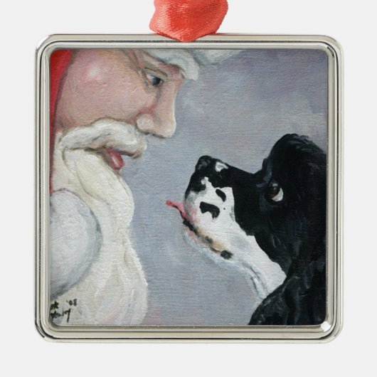 Cocker spaniel und Sankt-Hundekunst-Verzierung Silbernes Ornament (Vorne)