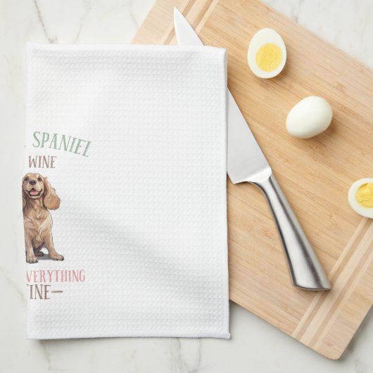 Cocker Spaniel und Wein Geschirrtuch (Viertel Falte)