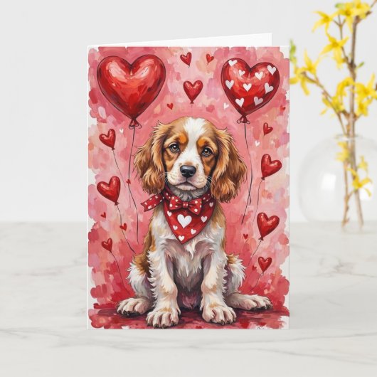 Cocker Spaniel Valentine’s Day Dog with Hearts Red Karte (Gelbe Blume)