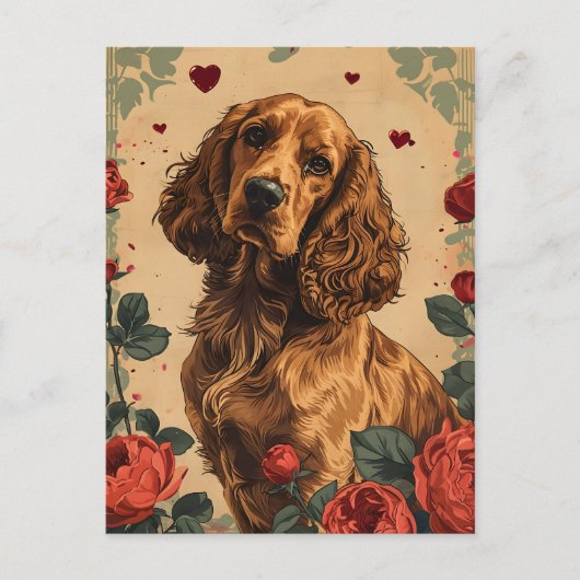 Cocker Spaniel Vintag Valentinstag Postkarte (Vorderseite)