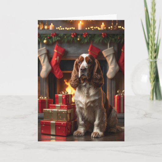 Cocker Spaniel Weihnachten durch den Feuerplatz Ar Karte (Vorderseite)