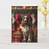 Cocker Spaniel Weihnachten durch den Feuerplatz Ar Karte (Gelbe Blume)