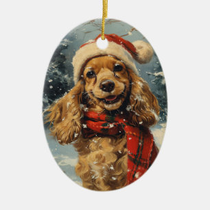 Cocker Spaniel Weihnachten im Vintage-Stil Keramik Ornament