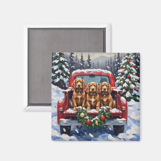 Cocker Spaniel Weihnachten Rotes Lastwagen Ferien Magnet (Vorderseite/Rückseite)