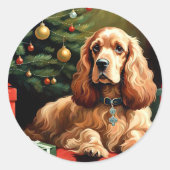 Cocker Spaniel Weihnachten Runder Aufkleber (Vorderseite)