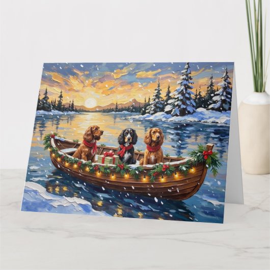 Cocker Spaniel Weihnachtsboot Urlaub Karte (Vorderseite)