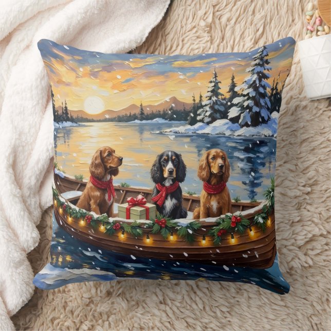 Cocker Spaniel Weihnachtsboot Urlaub Kissen (Decke)