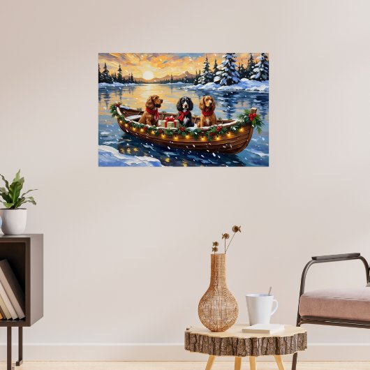 Cocker Spaniel Weihnachtsboot Urlaub Poster (Wohnzimmer 3)