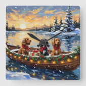 Cocker Spaniel Weihnachtsboot Urlaub Quadratische Wanduhr (Vorderseite)