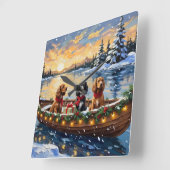Cocker Spaniel Weihnachtsboot Urlaub Quadratische Wanduhr (Winkel)