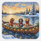 Cocker Spaniel Weihnachtsboot Urlaub Quadratischer Aufkleber (Vorderseite)