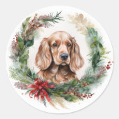 Cocker Spaniel Weihnachtsfeier Festliche Jungfrau Runder Aufkleber (Vorderseite)
