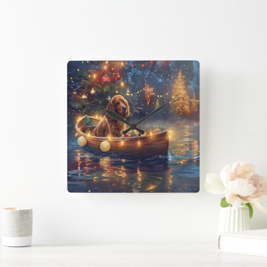 Cocker Spaniel Weihnachtsfeiertage Quadratische Wanduhr (Zuhause)