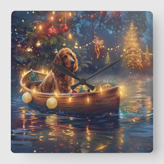 Cocker Spaniel Weihnachtsfeiertage Quadratische Wanduhr (Vorderseite)