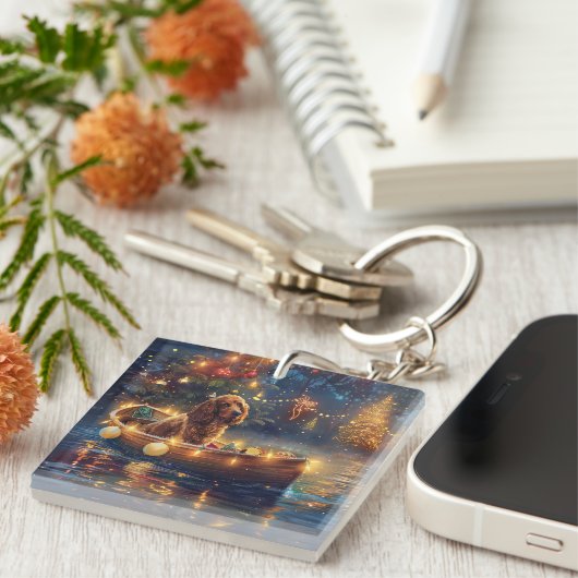 Cocker Spaniel Weihnachtsfeiertage Schlüsselanhänger (Vorderseite rechts)