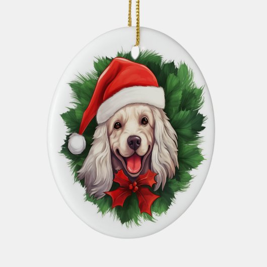 Cocker Spaniel Weihnachtskranz Keramik Ornament (Rechts)