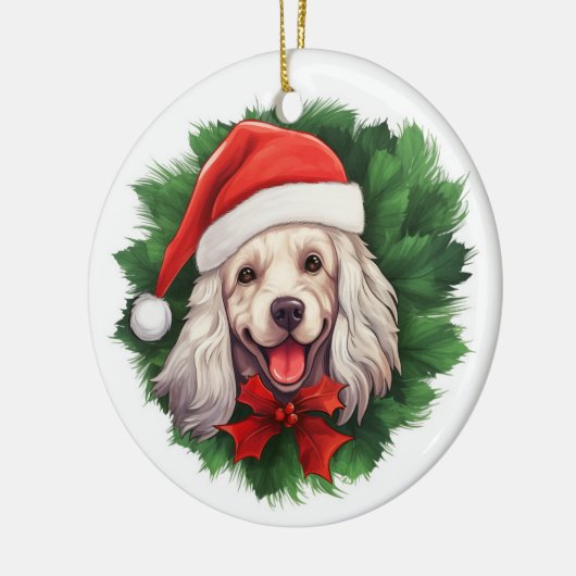 Cocker Spaniel Weihnachtskranz Keramik Ornament (Links)