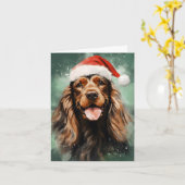 Cocker Spaniel Weihnachtsmalerei Kunstwerk Karte (Gelbe Blume)