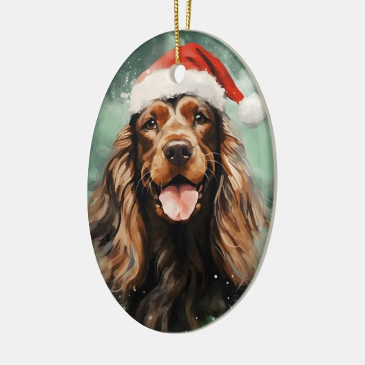 Cocker Spaniel Weihnachtsmalerei Kunstwerk Keramik Ornament (Links)